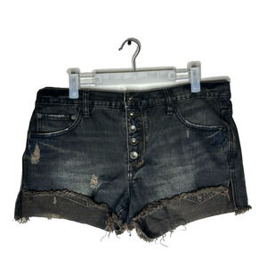 Y2K Free People Cutoff Shorts 28 Faded Charcoal Gray Denim Distressed Grunge